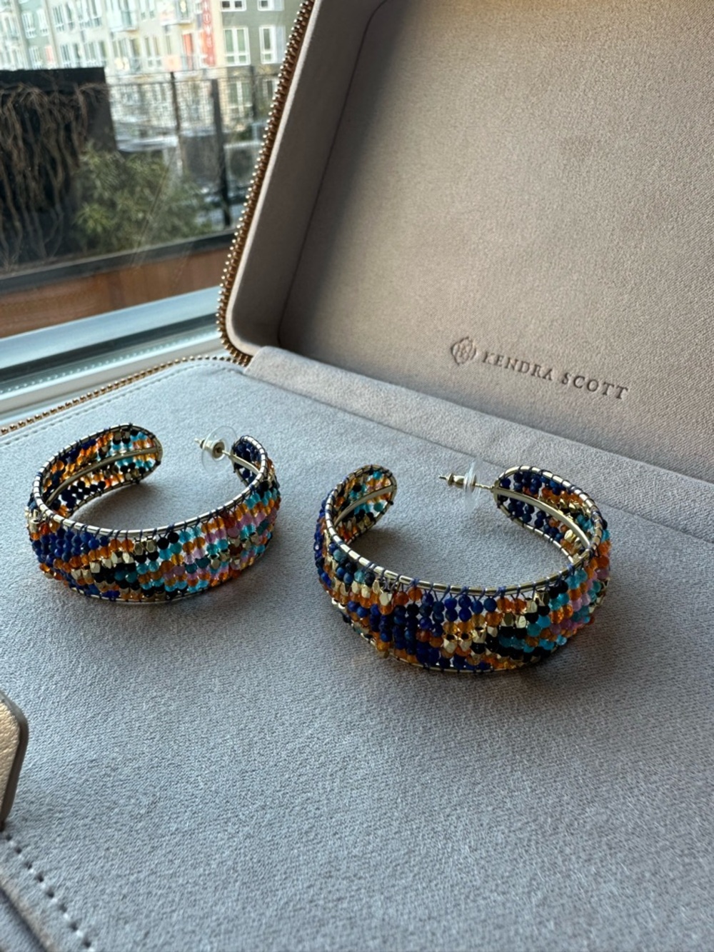 Kendra Scott Multicolor Beaded Hoop Earrings with Gold Accents